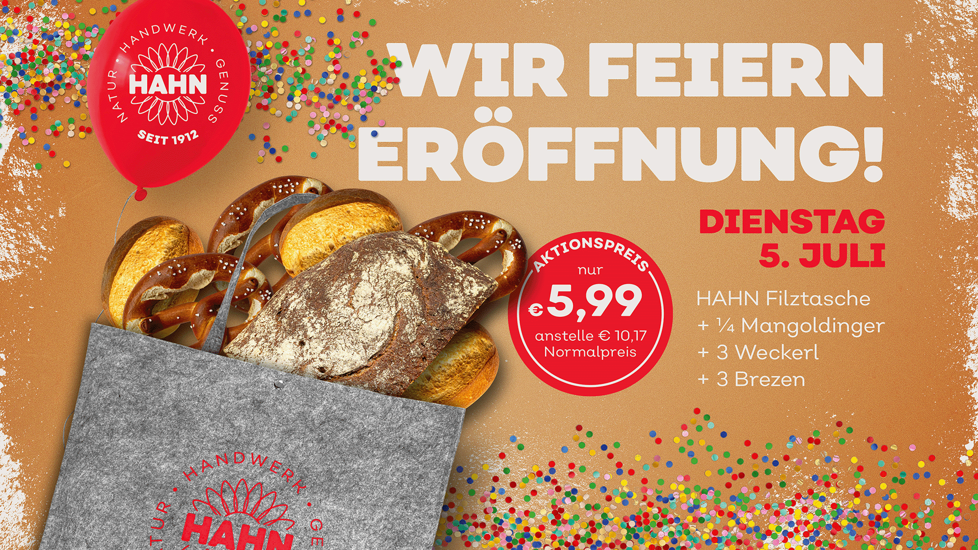 Eröffnung am 05. Juli - Hahn Filztasche