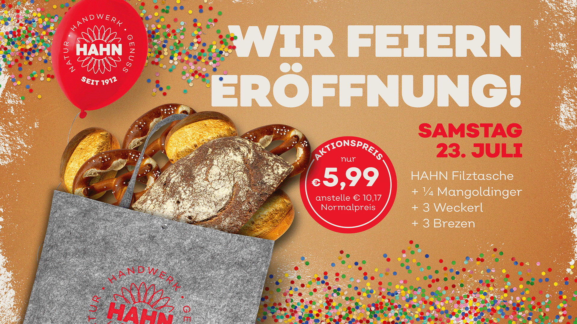 Eröffnung am 23. Juli - Hahn Filztasche